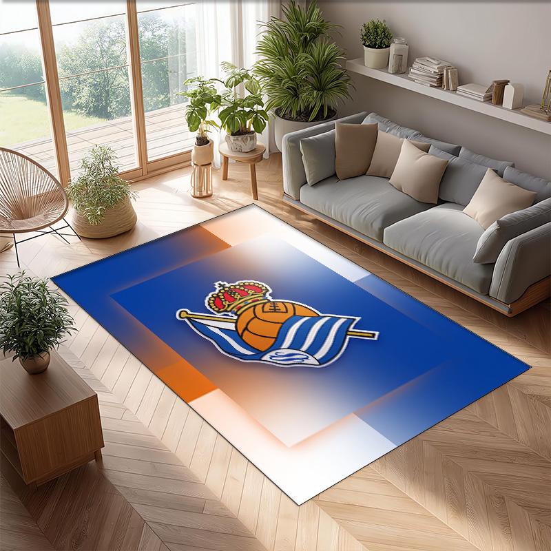 Real Sociedad FC Soccer Football Pattern Soft Area Rug Non Slip Indoor Floor Carpet Sports Decor Mat for Bedroom