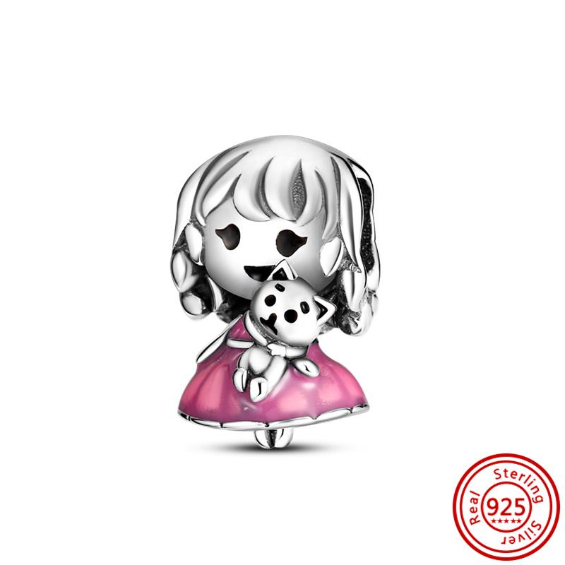 Fit Original Pendant Charm Bracelet Fine Zircon 925 Sterling Copper Sweet Lovely Happy Boy Girl Love Pink Heart Robot DIY Beads