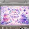 2D Flat Butterfly Birthday Banner Pink Purple Cake & Floral Themed Party Backdrop for Girls