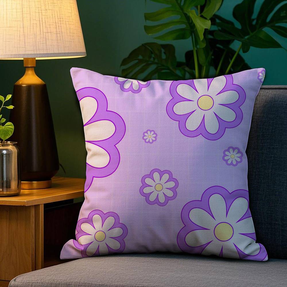 Romantic Daisy Print Spring Pillow Case Plush Fabric Soft Double Sided Print Home Sofa High Quality Cushion Cover Throw