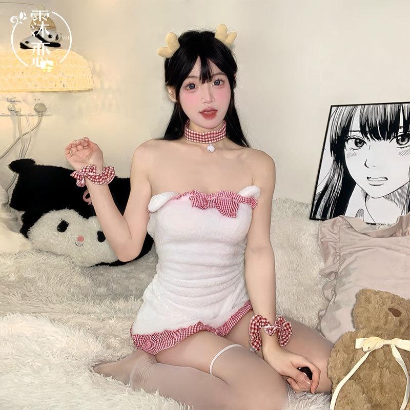 Fun underwear private house plush bear cute tube top short skirt halter bow tight hip skirt free