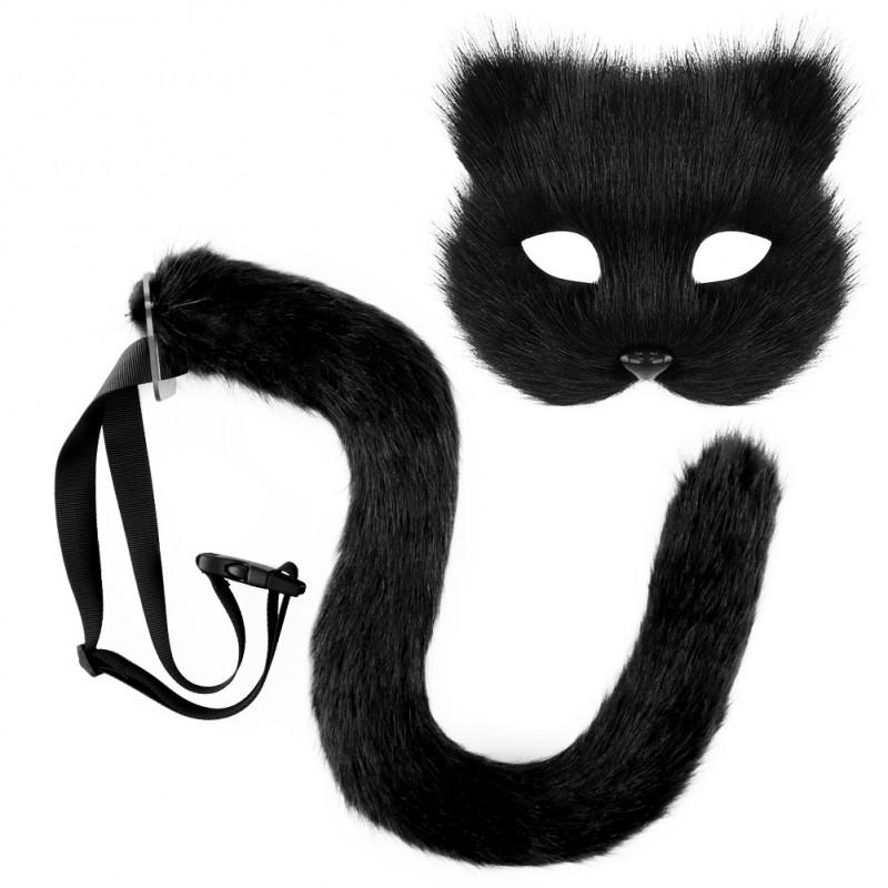 Handmade Plush Cat Mask Tail Set Cosplay Costume Party Dress Up Accessory