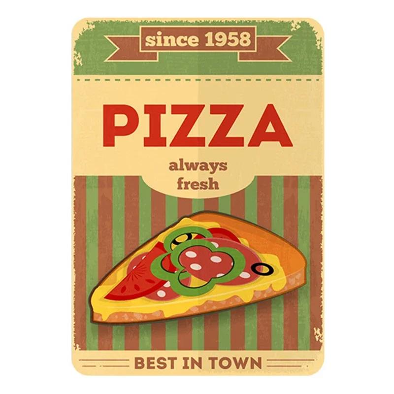 Pizza Retro Vintage Metal Tin Sign - Classic Plate Painting, Wall Decor for Pizzeria Restaurant Dining Room