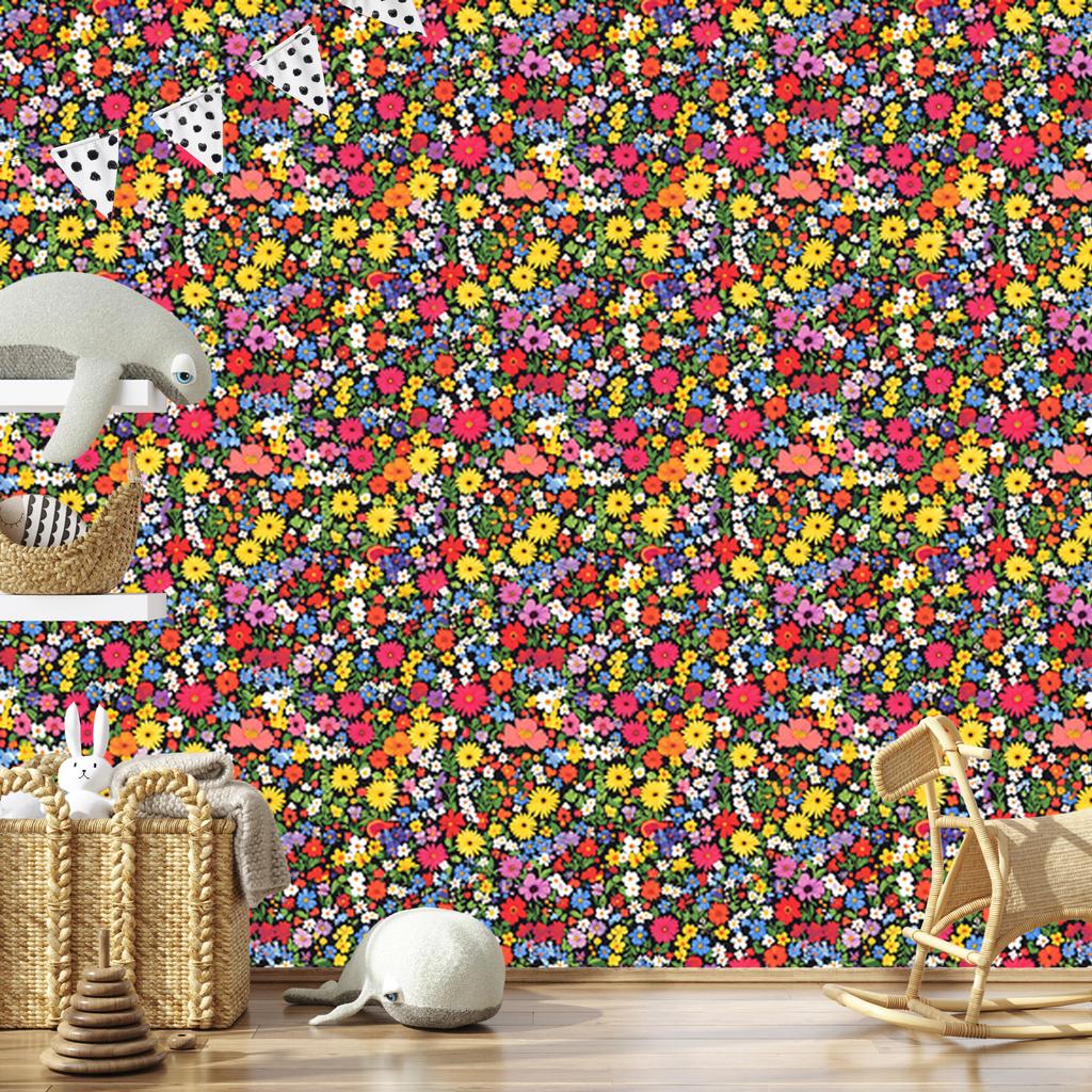 Wallpaper Small Flowers Red and Yellow for Living Room and Bedroom 50x1000