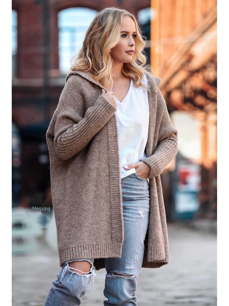 2025 Purple Batwing Knit Hoodie - Women's Loose-Fit Temperament Commuter Sweater Coat