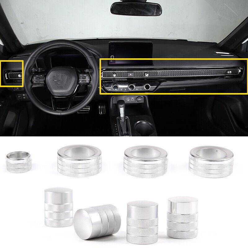 Sliver Car Dashboard Console Knob Red Trim Cover 8pcs For Honda Civic