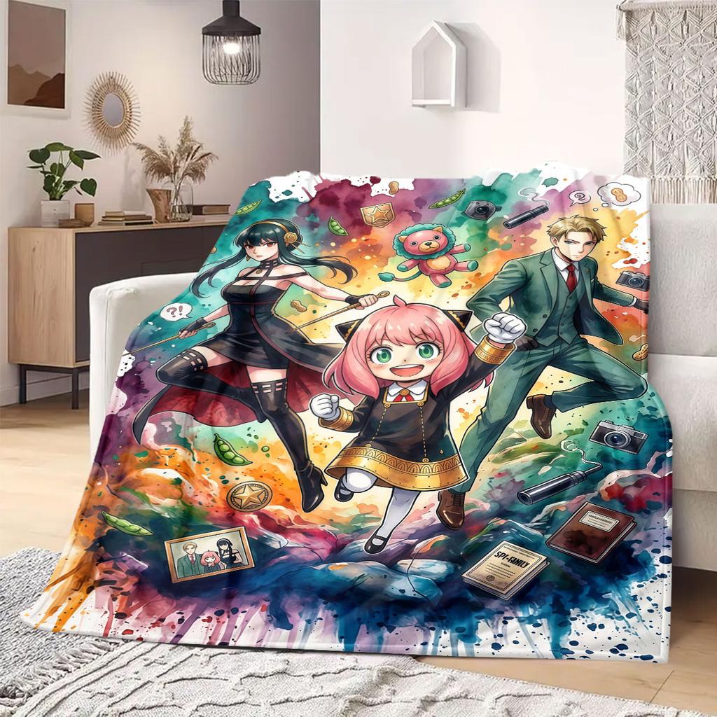 SpyxFamily Pretty 2D Cartoon Flannel Blanket, Print Decoration for Bed, Soft Sofa Travel Picnic Blanket_LIAN