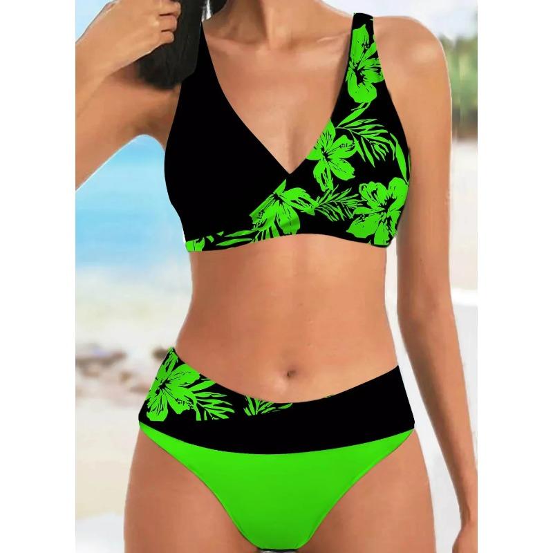 Kadın Yüzme Mayosu Halter Mayo İki Parça Mayo Çiçekli Çiçekli Kaju Baskılı Tankini Üst Boyshorts Yüzme S-5XL