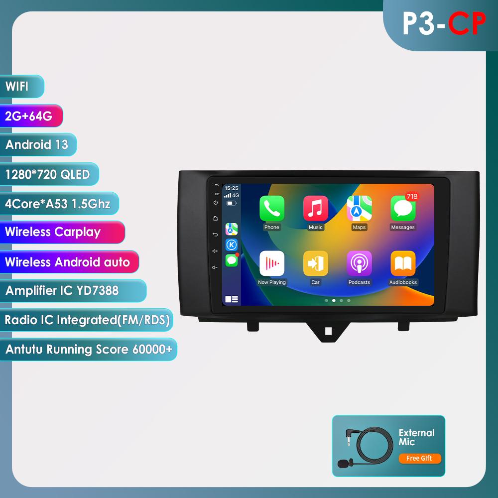Hizpo Autorádio Carplay 4G Android 13 pro Smart Fortwo 2011-2015 Multimediální přehrávač videa GPS 2din Autorádio Inteligentní obrazovka WIFI Bluetooth RDS FM