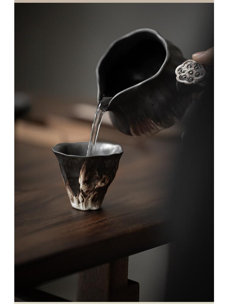 Japanese Wabi Sabi Lotus Tea Cup Small Ceramic Kung Fu Tea Set Single Cup Creative Design