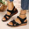 New Plus Size Casual Peep Toe Sandals Gladiator Style Wedge Platform Sandals with Velcro for Outdoor Wear