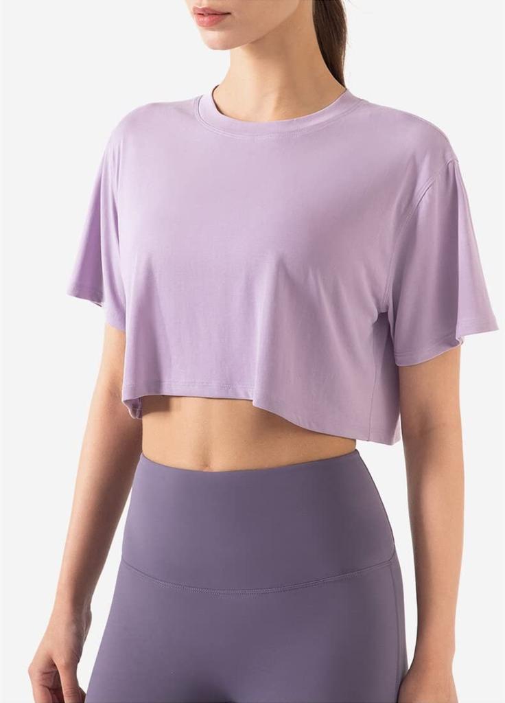 SEYIXU Yoga Loose Short Sleeve Casual M and A Women's Shirt, Fit, Top, Midriff-Baring, Workout, Gym, Fitness, Sexy, Cute, Stylish, (Sizes - Purple)