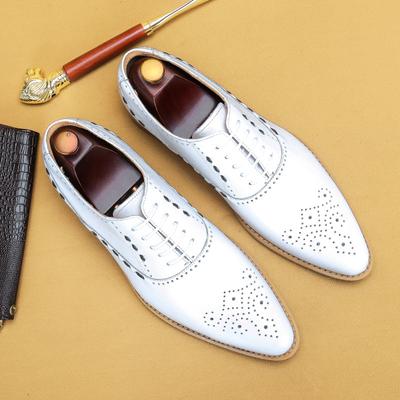 Sapatos Masculinos de Couro Branco Couro de Vaca de Primeira Camada Vestido Negócios Sapatos de Couro Sapatos Oxford de Bico Fino Sapatos de Casamento