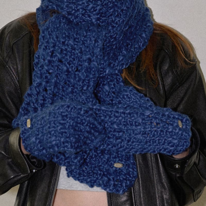 Slowslowly Sleeve Handmade Crochet Knit Mittens _ Navy
