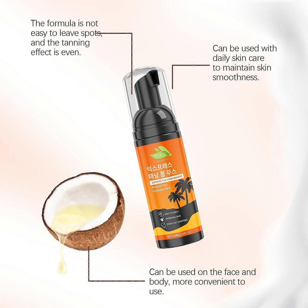 Quick Tanning Foam Mousse, Natural Tanning Accelerator, Self Tanner - Quick Application Foam Mousse Easy Sunless Tan For Face and Body
