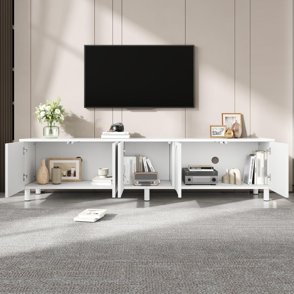 Lowboard TV Table Living Room, TV Cabinet with 5 Doors, Metal Feet, Made of PB and MDF, Modern Storage TV Board