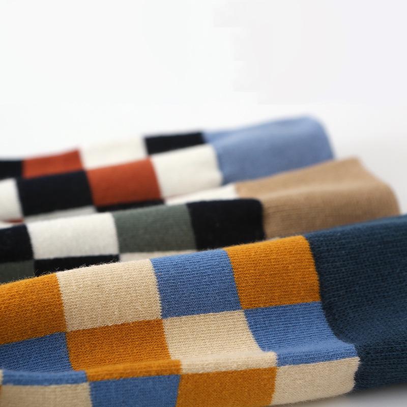 Men's Fashion Plaid Cotton Socks - Casual Business Autumn/Winter Style, British Trendy Mid-Calf, Colorful Design