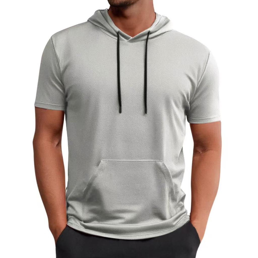 Men's Hooded Pocket Short Sleeved Casual And Comfortable Short Sleeved Top
