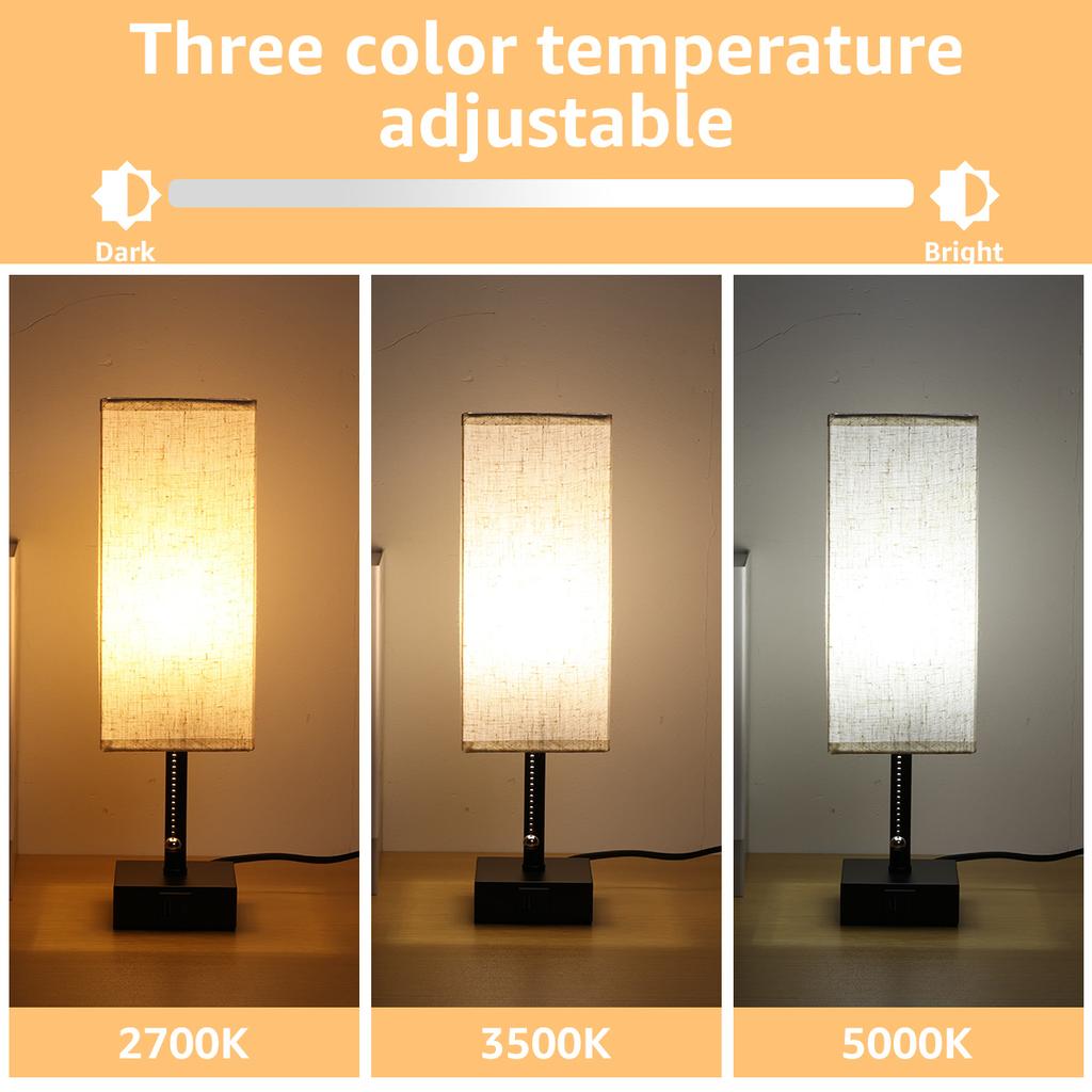 Bedside Lamp Night Lights USB Retro Nightstand Table Lamp Dimmable For Bedroom Wooden Desk Lamp with Fabric Shades Home Decor