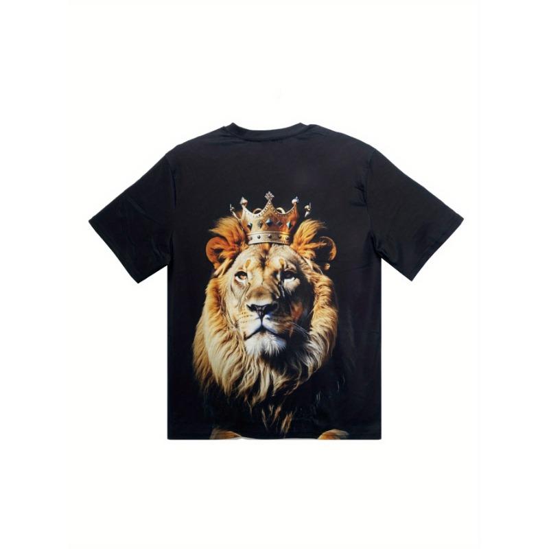 Heren Kroon Leeuw 3D Geprint T-shirt Casual Korte Mouw Ronde Hals Top Cool Gouden Koning Kroon Dier Grafisch T-shirt Luxe Streetwear Zomer Mode