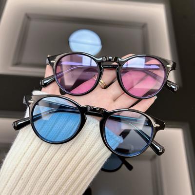 Vintage Runde Sonnenbrille Damen Herren Marke Designer Retro Nieten Sonnenbrillen Männlich Weiblich Mode Spiegel Ozeanfarbe Oculos De Sol