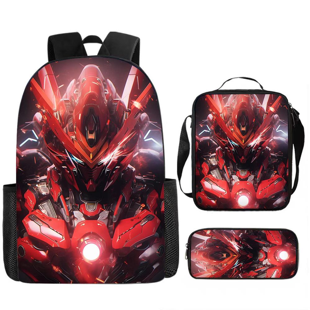 2026 Cross Border New Mechanical Wind Backpack Three Piece Set for Students, Large Capacity Backpack, Ice Bag, Pen Bag