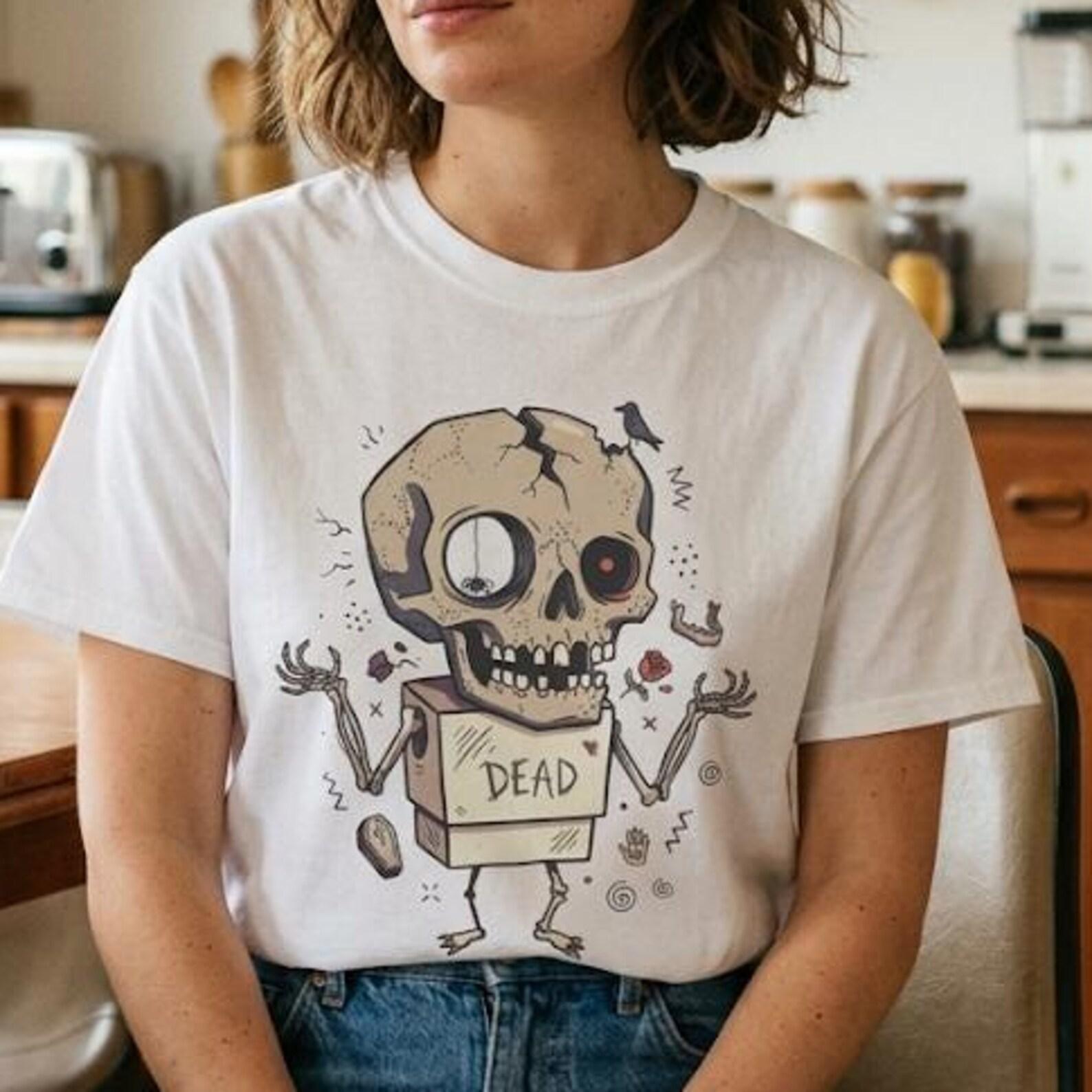 Dead Skull T-Shirt | Funny Halloween Graphic Tee, Creepy Cute Goth Unisex Shirt, Spooky Horror Lover Gift L