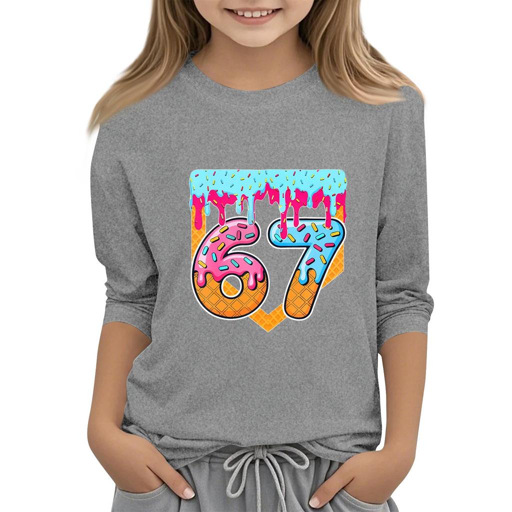 Moda dziecięca Koszulka z rękawem trzy czwarte z okrągłym dekoltem z nadrukiem Casualowa