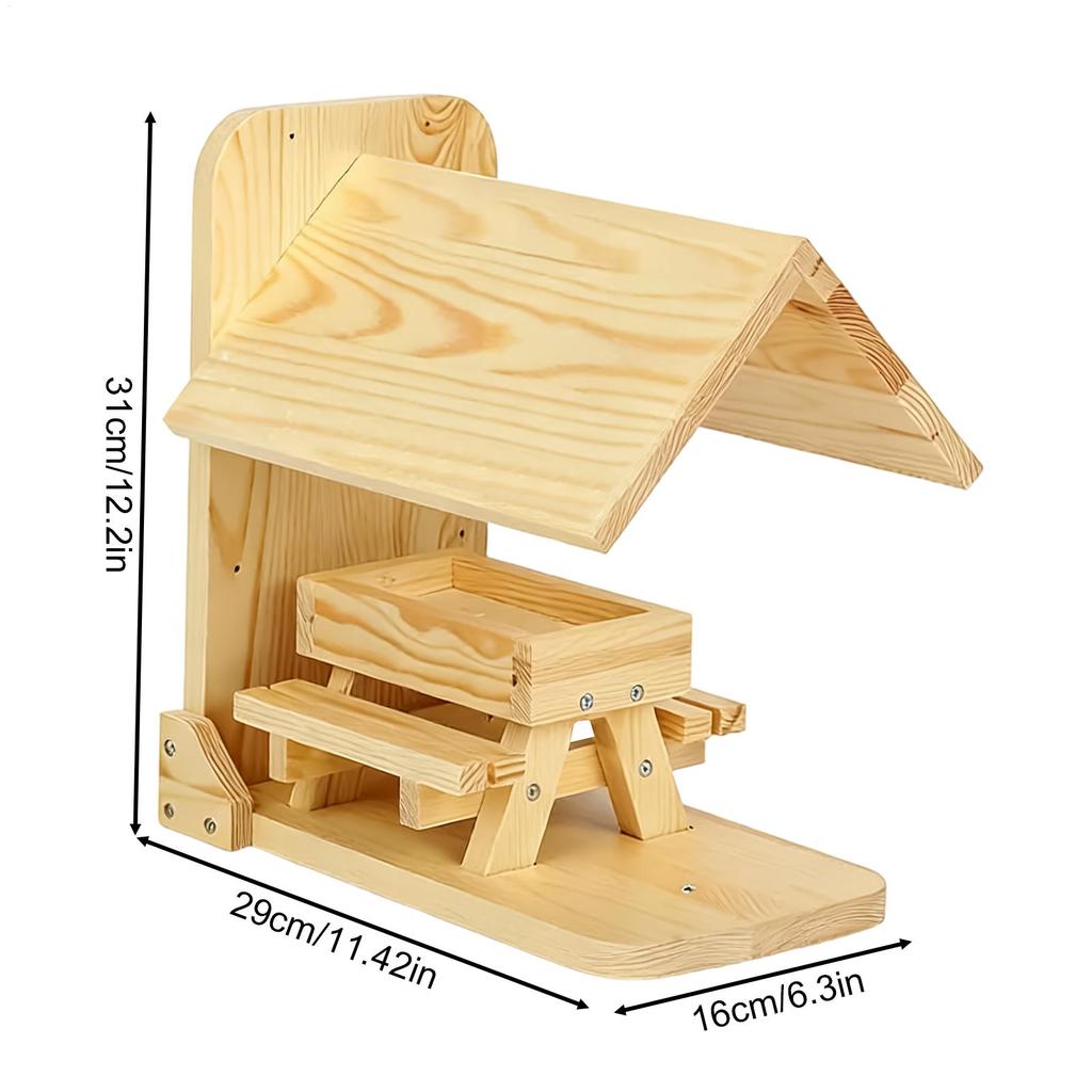 Squirrel House For Outside Wooden Large Capacity House With Roof Easy Refill Large Squirrel Feeder With Corn Cob Holder For Yard