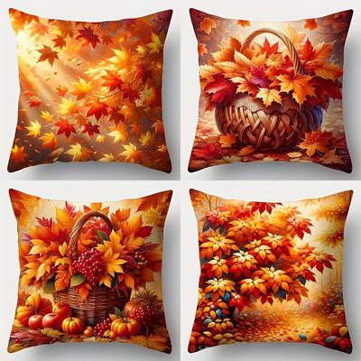 Home Decor Autumn Leaves & Basket Decorative Pillow Covers Pattern Cushion Cover Suitable For Sofa Bedroom Car Pillow Cover