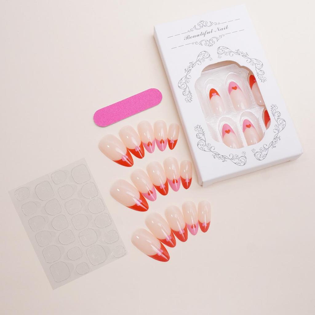 Cross-Border Valentine's Style French Heart Wearable False Nail Tips