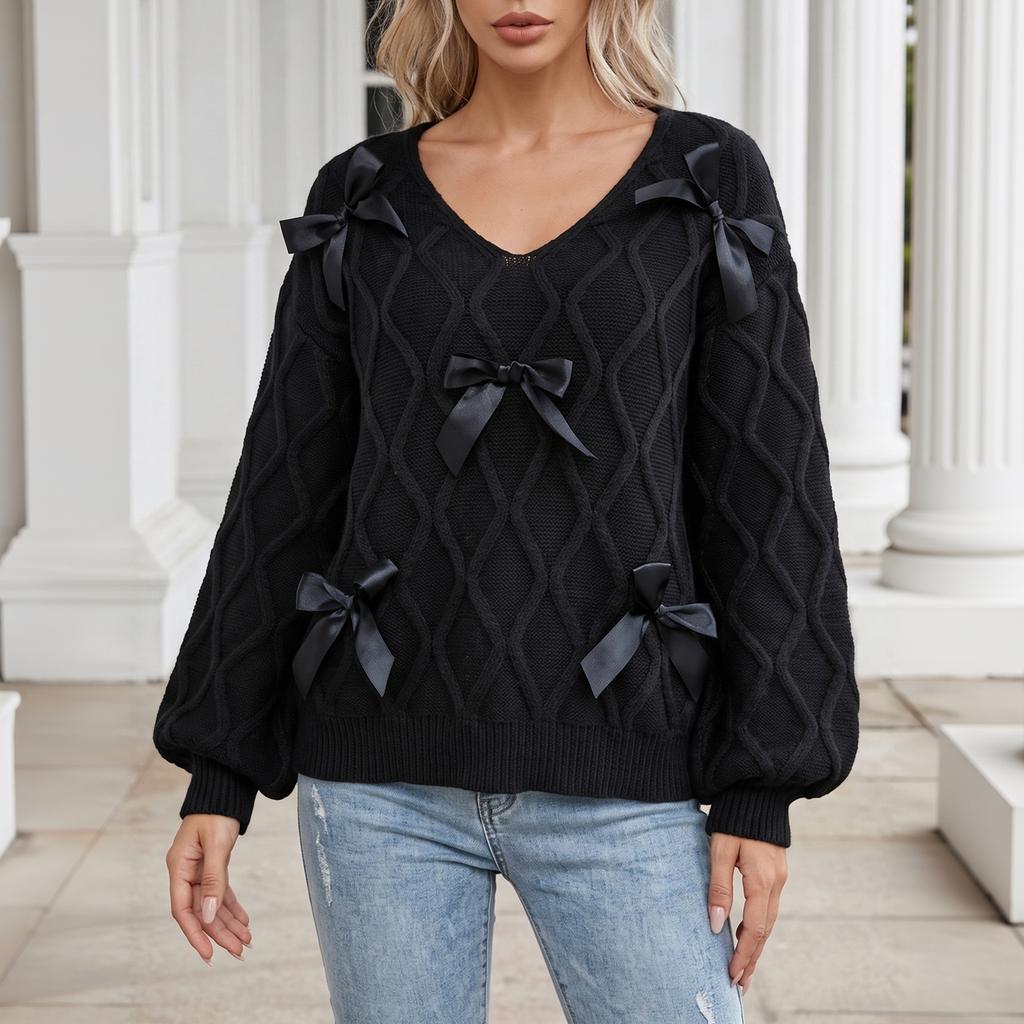 Women's Stylish V-Neck Sleeve Knit Sweater
