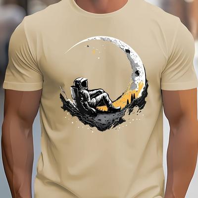 Herren Sommer Modisch Locker Übergröße Landender Mond Muster Bedruckt Sport Rundhals Kurzarm T-Shirt