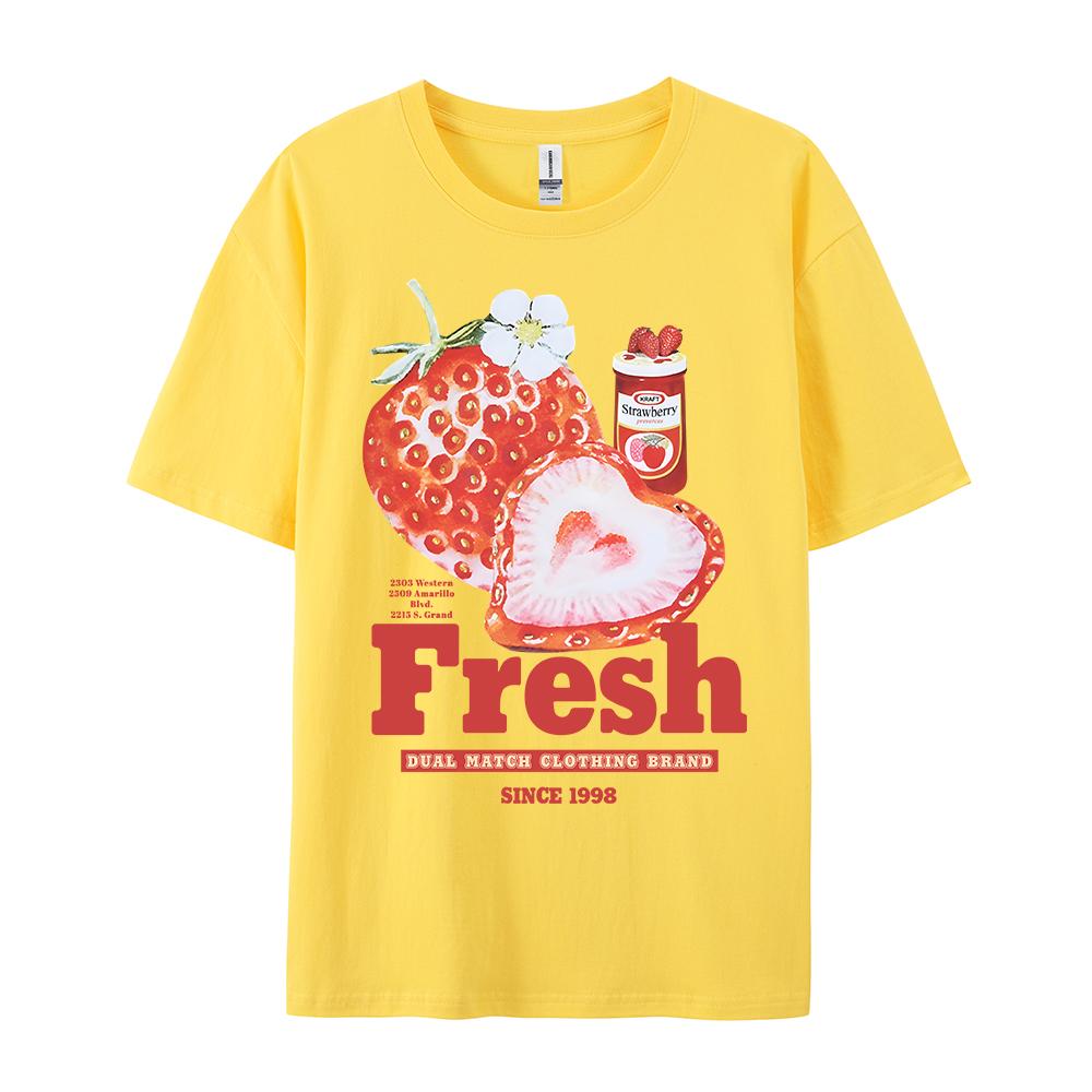 Fresh Strawberry American Retro Creative Printed Short Sleeved T-shirt Women's Trendy Brand Loose Versatile Half Sleeved Shirt