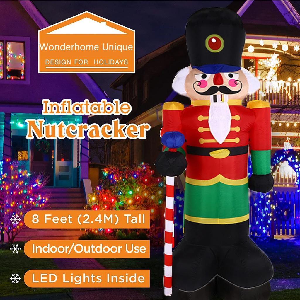 2,4 m aufblasbarer Weihnachtsmann, beleuchteter aufblasbarer Soldat, Nussknacker, Weihnachtsdekoration für Hof und Garten, 2,4 m, 2,4 m
