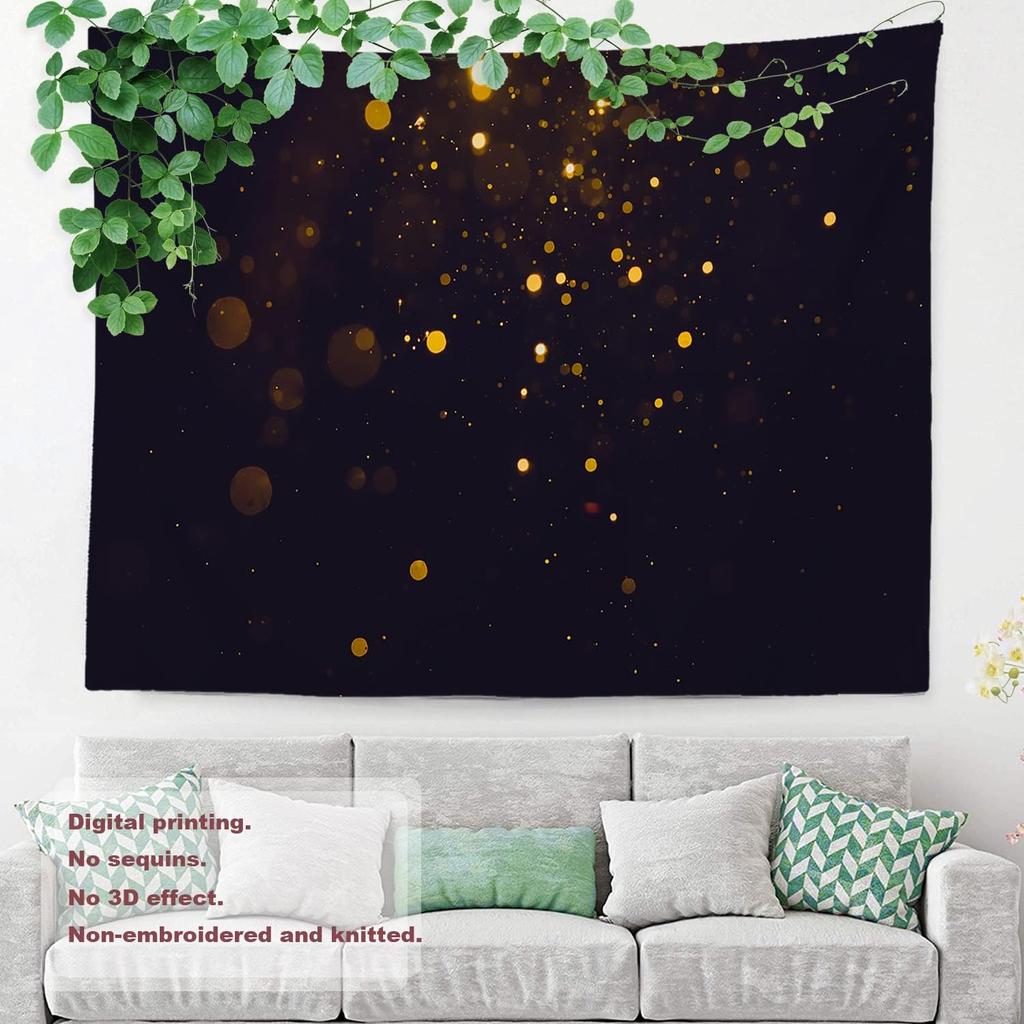 Christmas Decorations Wall Tapestry, Gold Glitter Sparkles On Black Wall Hanging Large Tapestry Decoration Polyester Fiber White