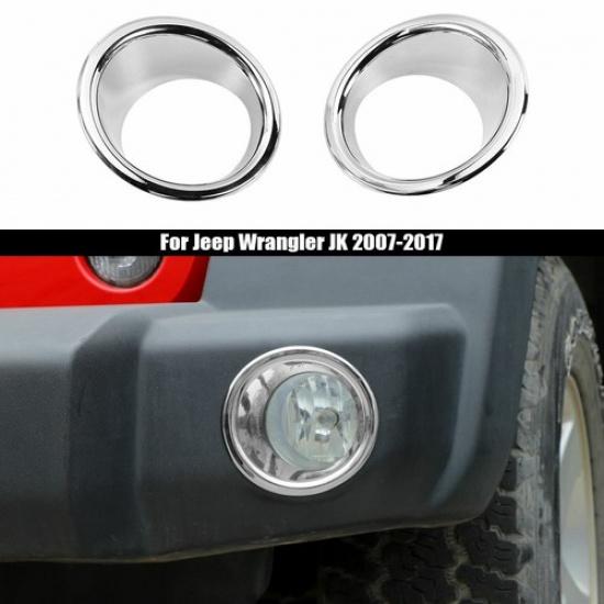 Chrome Front Fog Light Lamp Cover Trim Ring Frame For Jeep Wrangler JK 2007-2018