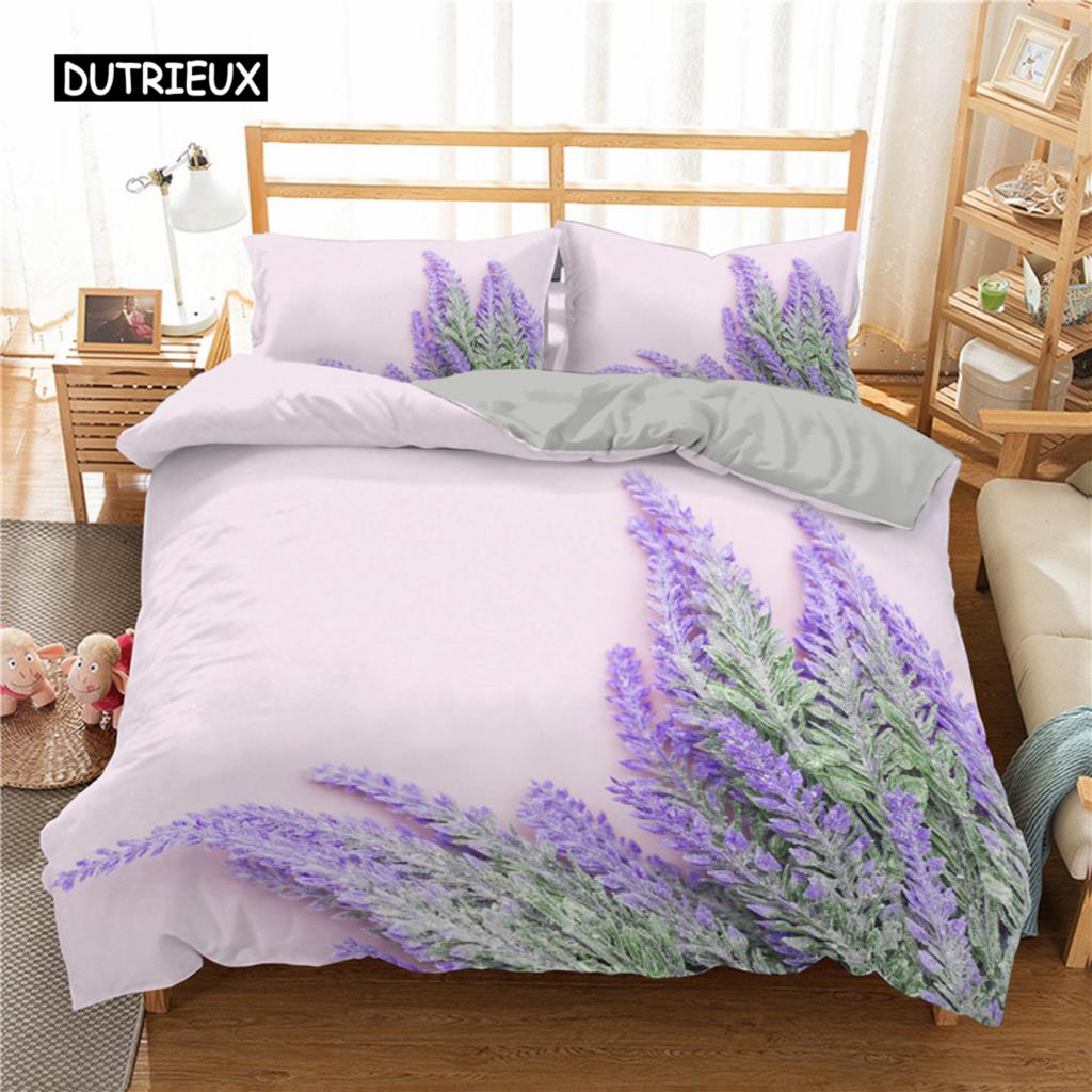 Purple Lavender King Queen Duvet Cover Fantasy Flowers Bedding Set Girls Women Beautiful Romantic Floral Polyester Quilt Cover