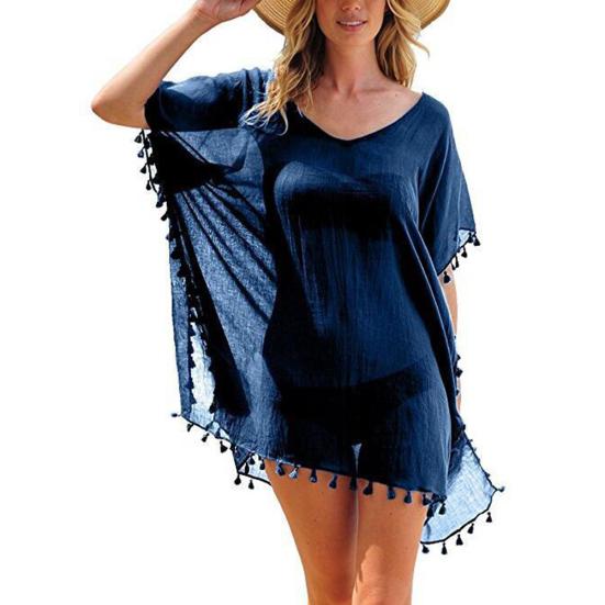 Summer Fashion Solid Color Tassel Chiffon Women Swimwear Bikini Cover Up Dress