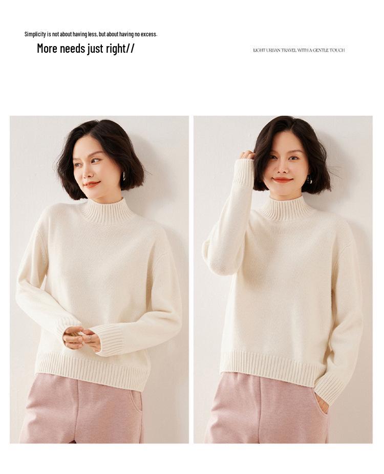 Women's 2025 Fashionable Cashmere Pullover: Long Sleeve, Autumn/Winter, Thick Warm Soft Half-High Collar Loose Knitwear.