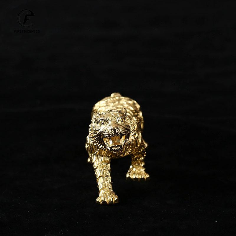 Solid Brass Big Tiger Statue Desktop Ornament Tea Pet Gold Color Animal Figurines Paperweight Home Decoration Crafts Accessories