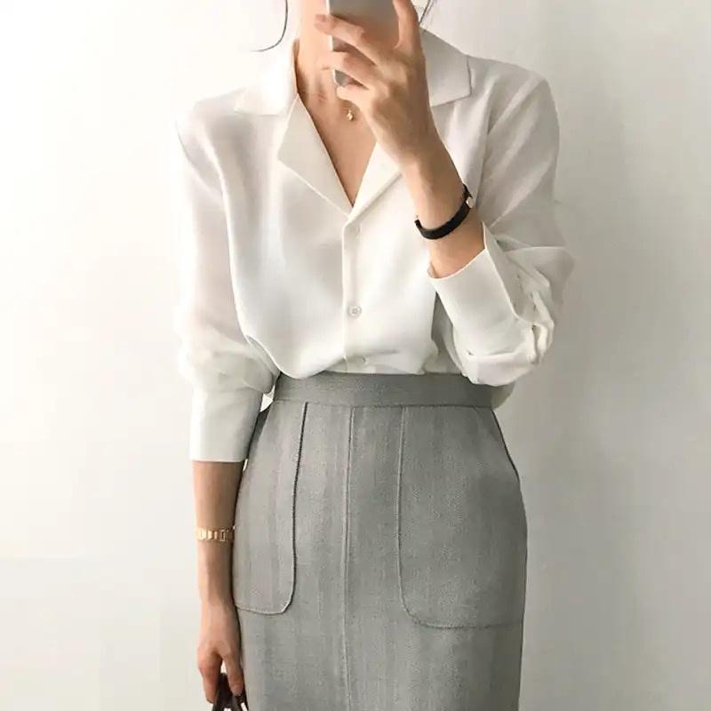 Women Spring Autumn Style Blouses Shirts Office Wear Lady OL Long Sleeve Notched Collar Blusas Tops