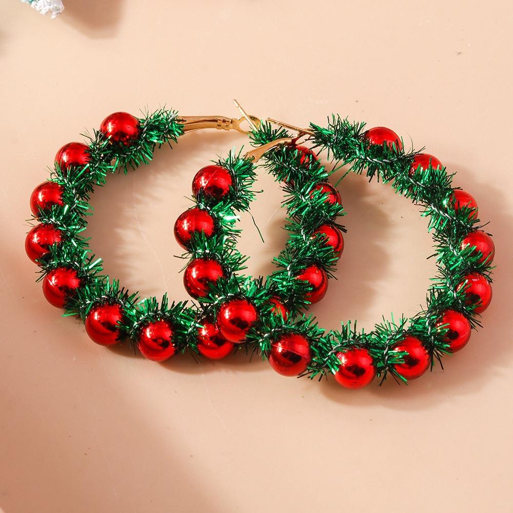Xmas Tree Christmas Drop Earrings Party Festival Wreath Circle Earrings New Year Earrings  Holiday