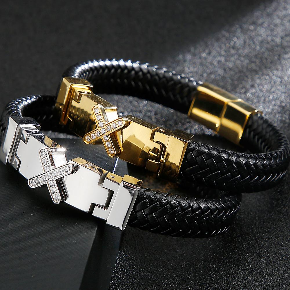 Wholesale Genuine Leather Man Bracelet  Armband Heren with Magnet Clasp Button Elegant Bracelet for Men Logo Name Engraveable