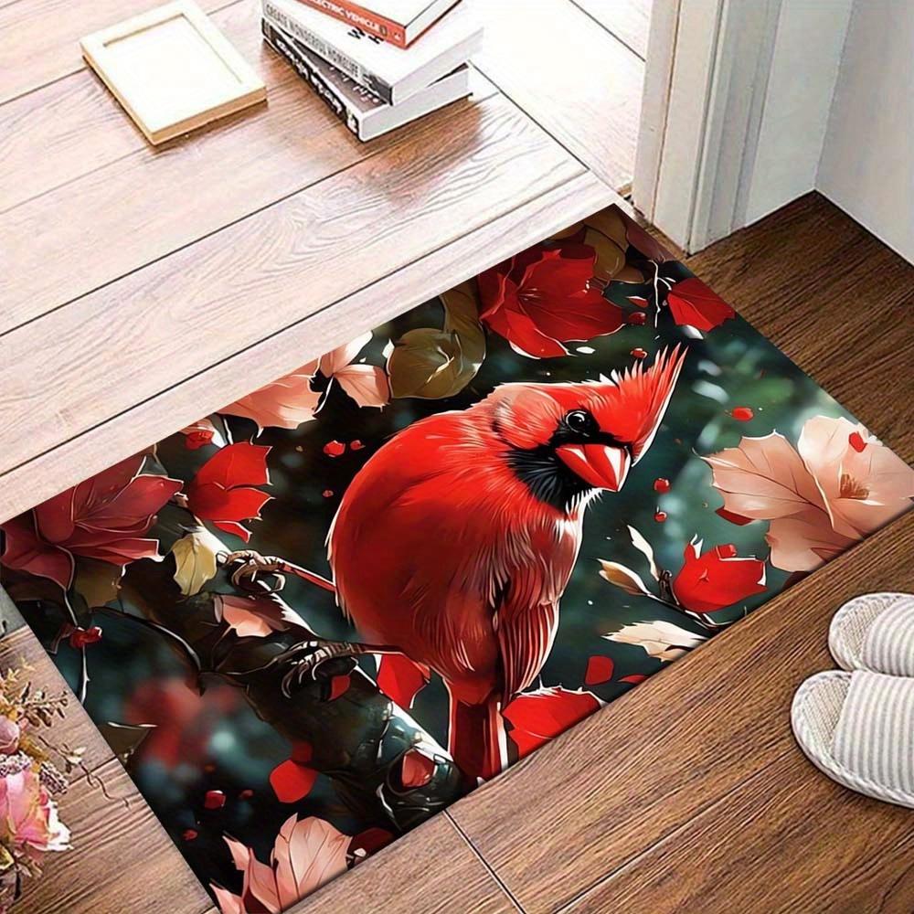 

1pc Cardinal Surrounded By Flowers Area Rug, Slip-Resistant, Easy-Clean, Stain-Resistant, Perfect for Cozy Living Rooms, Bedrooms, Kitchens, 60cm by 90cm