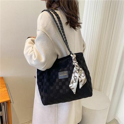 Advanced Bag for Female College Students, Single Shoulder Ribbon Canvas Bag for Class, Large Capacity Tote Bag for Commuting