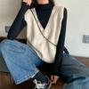 Sweater Vests Warm Sleeveless V-neck Knitted Sweaters Waistcoat Women's Autumn Winter Casual Loose Solid Jumpers Outwear