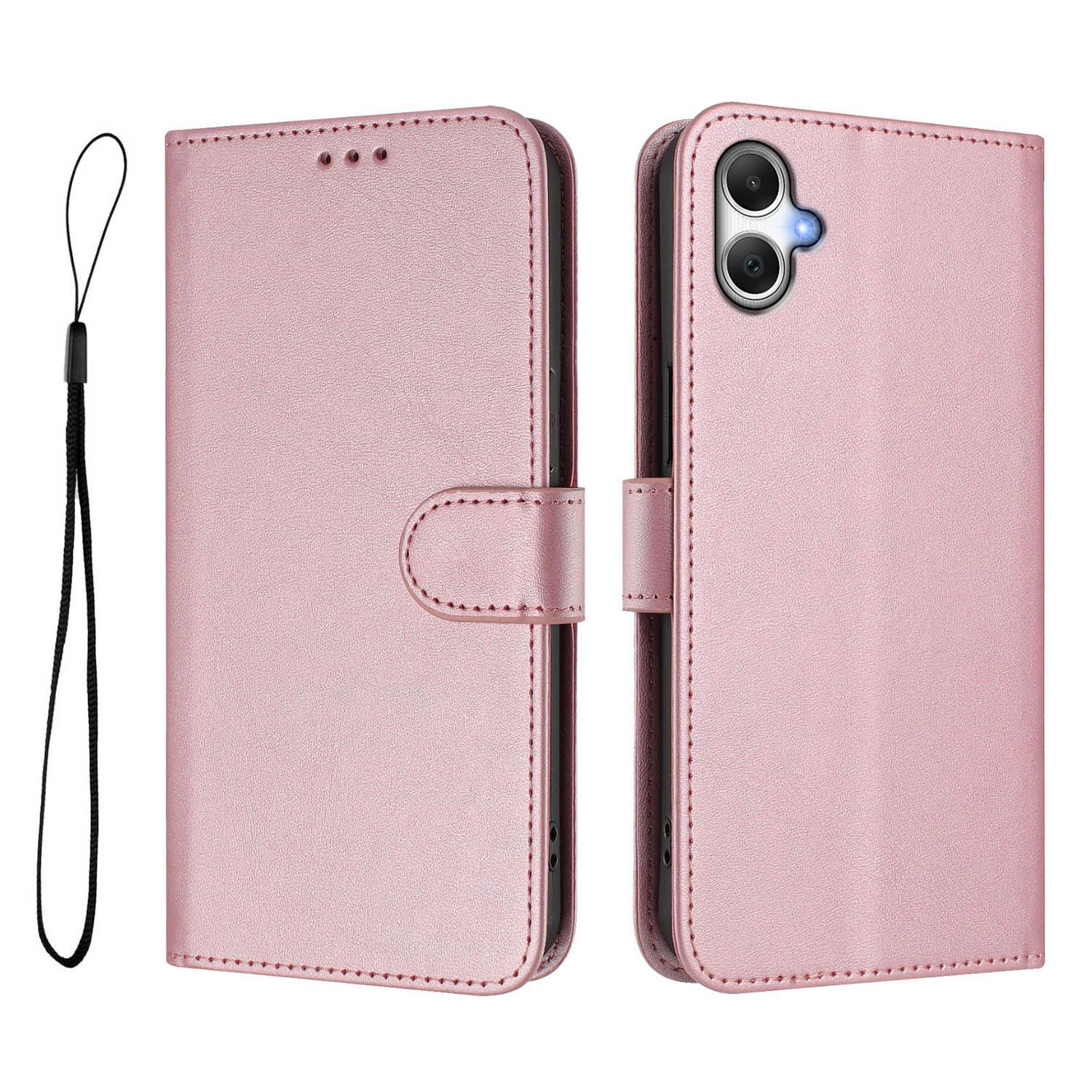 

Для Samsung Galaxy A06 5G/Galaxy A06 4G Чехол-кошелек с RFID-блокировкой, из телячьей кожи с текстурой, подставка, чехол для телефона с ремешком Pink