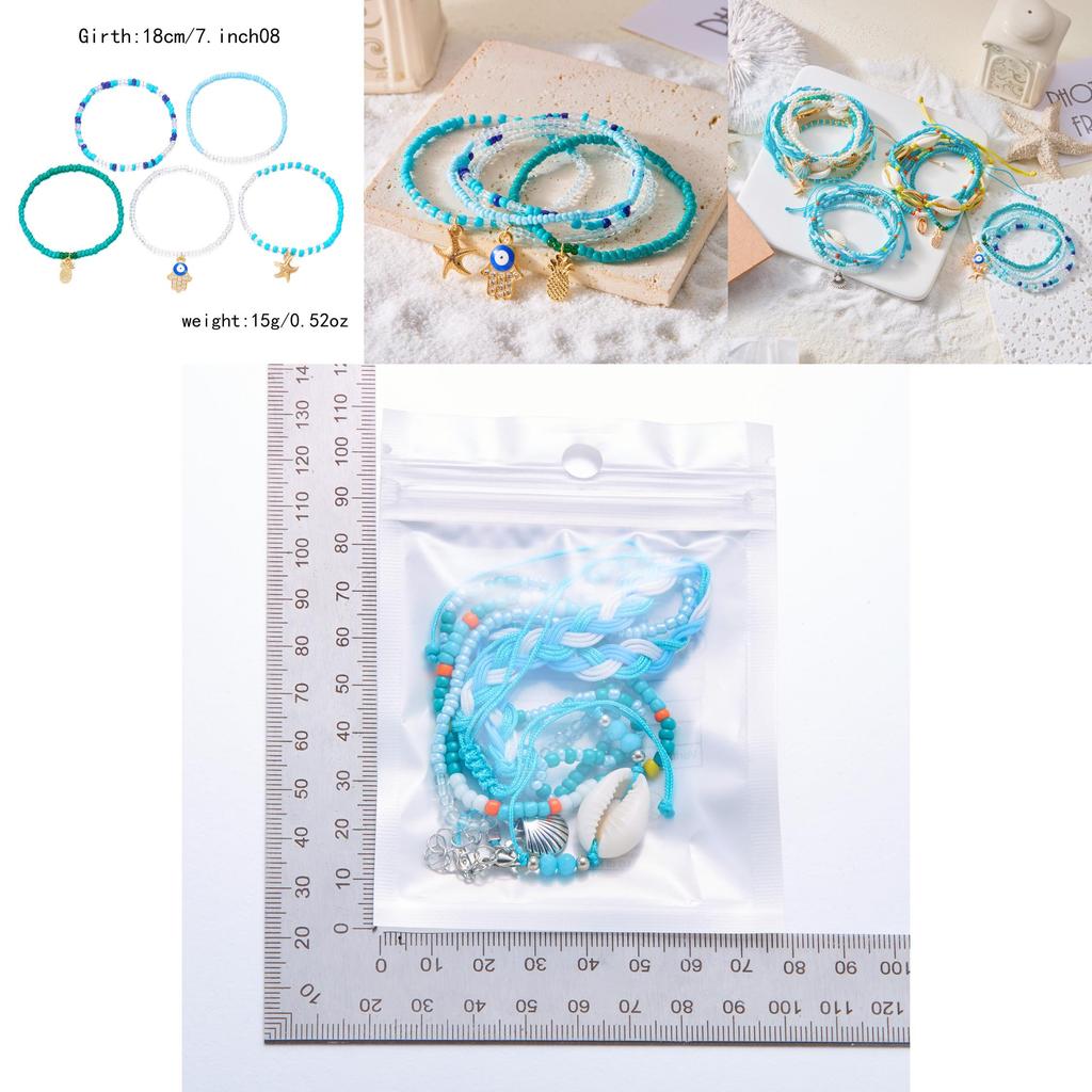 Bohemian Starfish Shell Multilayer Beaded Jewelry Set With Music Note Elements For Womens Summer Beach Wear