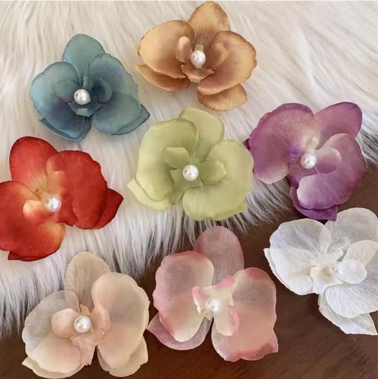 10pcs Summer Phalaenopsis Flower Hair Clip Simulated Floral French Fashion Barrettes Color Girls Headwear Bobby Pin Accessories